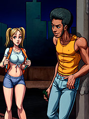 The girl gets lost, ends up in a sleazy area and is surrounded by two scruffy guys - Anacondas, Midnight at red light district by welcomix (tufos)